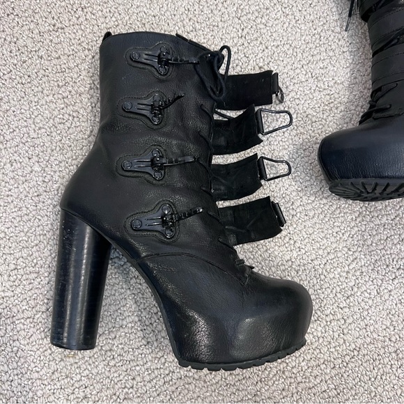 Matiko Leather Lace Up Platform Heeled Boots Punk Gothic Side Zip Black Size 8.5 - Picture 13 of 17
